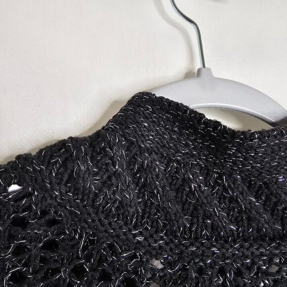 NWT WESTBOUND Open Knit Cardigan Sweater Top BLACK & SILVER size L Buttons Cozy - Picture 8 of 8